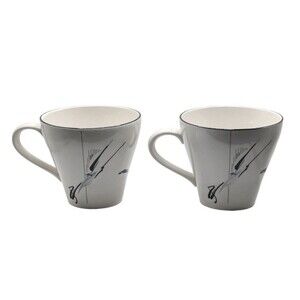 Sango Continental 367032 2 Coffee Cups Tea Cups Black White Floral Pattern Korea